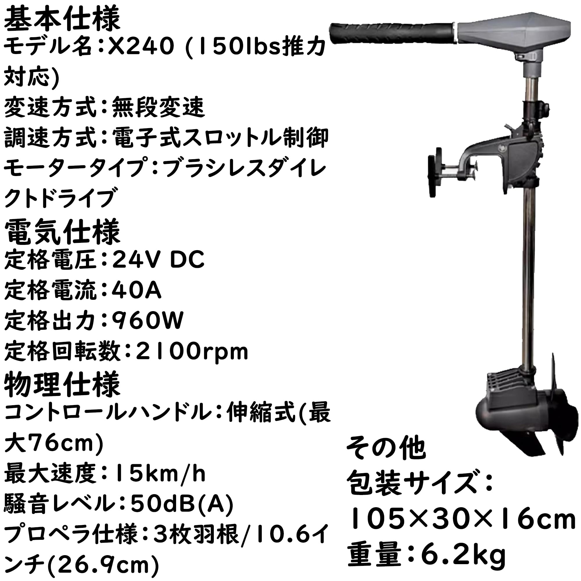 Amazon.co.jp: Windhike エレキモーター 80ポンド/150ポンド 960W 高